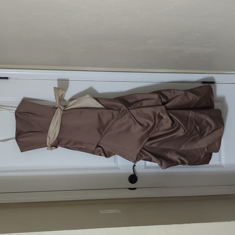 David's Bridal 81123 Formal Satin Bridesmaids Dress 2 Tan Prom